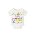 thumbnail image 1 of FEORJGP Infant Baby Boys Summer Romper 3M 6M 9M 12M Newborn Short Sleeve Jumpsuit Crew Neck T-shirt Bodysuit Letter Print Casual Rompers Sweet Cute Funny Cartoon Clothes for Daily, 1 of 7