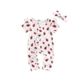 thumbnail image 1 of FEORJGP Infant Baby Girl One-piece Rompers 0 3M 6M 12M 18M Toddler Round Neck Ruffled Jumpsuits Ladybug Print Short Sleeve Zipper Bodysuits with Headbls Fashion Cute Comfy Clothes for Summer, 1 of 8
