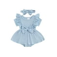 thumbnail image 1 of FEORJGP Infant Baby Girl Romper Dress 0 3M 6M 9M 12M 18M Newborn Short Sleeve Jumpsuit Solid Color Ribbed Ruffled Round Neck Bodysuit Dress with Bow Her Solid Cute Daily Clothes for Vacation, 1 of 8