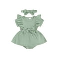 thumbnail image 1 of FEORJGP Infant Baby Girl Romper Dress 0 3M 6M 9M 12M 18M Newborn Short Sleeve Jumpsuit Solid Color Ribbed Ruffled Round Neck Bodysuit Dress with Bow Her Solid Cute Daily Clothes for Vacation, 1 of 8