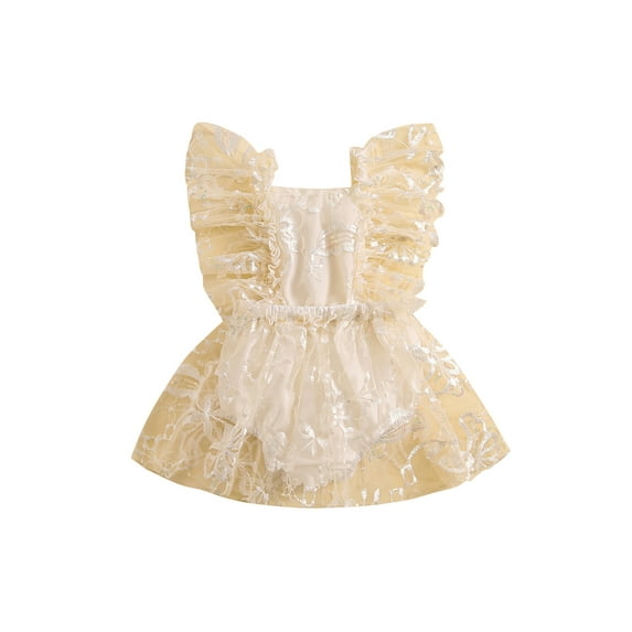 FEORJGP Infant Baby Girl Romper Dress 3M 6M 12M 18M Newborn Sleeveless Jumpsuit Tulle Dress Leaf Floral Embroidery Square Neck Backless Bodysuit Princute Sweet Comfy Summer Clothes for Party