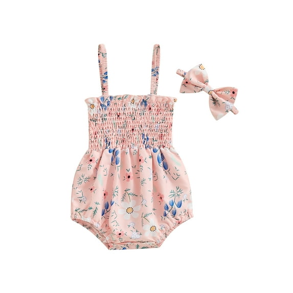FEORJGP Infant Baby Girl Summer Jumpsuit Outfits 3M 6M 12M 18M Newborn Sleeveless Camisole Floral Print Romper and Headband Set Toddler Sweet Cute Fashion Clothes