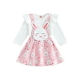 thumbnail image 1 of FEORJGP Infant Baby Girls 2Pcs Easter Outfits Newborn Long Sleeve Jumpsuit Crew Neck Bodysuit Solid Color Ruffle Romper + Suspender Skirt Set Toddler Cute Casual Clothes for Spring Fall, 1 of 9