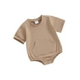 thumbnail image 1 of FEORJGP Infant Baby Girls Boys Basic Romper Newborn Short Sleeve Jumpsuits Solid Color Pocket Crew Neck Bodysuits Kids Summer Loose Casual Daily Clothes, 1 of 9