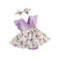 thumbnail image 1 of FEORJGP Infant Baby Girls Easter Romper Dress Newborn Fly Sleeve Jumpsuit Floral Bunny Print V-Neck Bodysuit with Bow Headband Toddler Loose Casual Cute Clothes for Summer, 1 of 9