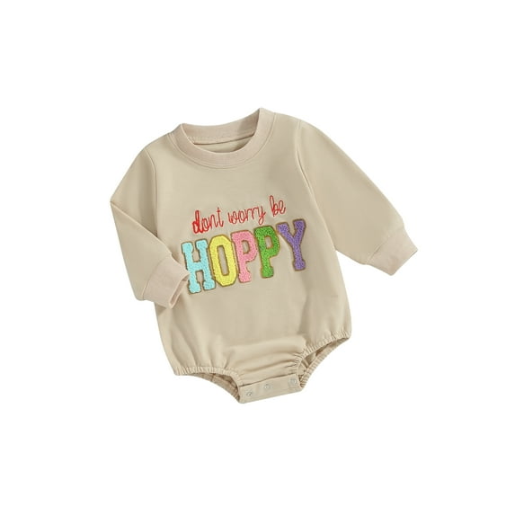 FEORJGP Infant Baby Girls Romper 3M 6M 12M 18M Newborn Beige Crew Neck Jumpsuit Long Sleeve T-shirt Bodysuit Letter Embroidery Sweatshirt Romper Spring Autumn
