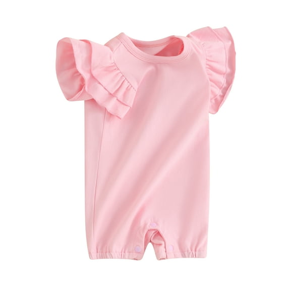 FEORJGP Infant Baby Girls Summer Jumpsuit Newborn Fly Sleeve Bodysuit Crew Neck Solid Romper Loose Casual Daily Clothes for Kids Girl Basic Cute Clothes