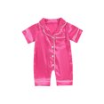 thumbnail image 1 of FEORJGP Infant Baby Girls Summer Pajama 3M 6M 12M 18M 24M Newborn Short Sleeve Jumpsuit Lapel Rompers Solid Color Button Up Sleepwear Toddler Casual Satin Loungewear, 1 of 9