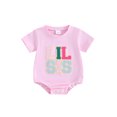 thumbnail image 1 of FEORJGP Infant Baby Girls Summer Romper 3M 6M 12M 18M Newborn Short Sleeve T-shirt Jumpsuit Crew Neck Letters Bodysuit Toddler Loose Casual Daily Clothes, 1 of 9