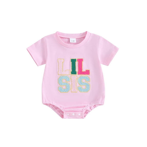 FEORJGP Infant Baby Girls Summer Romper 3M 6M 12M 18M Newborn Short Sleeve T-shirt Jumpsuit Crew Neck Letters Bodysuit Toddler Loose Casual Daily Clothes
