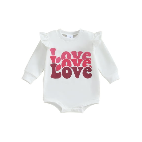 FEORJGP Infant Baby Girls Valentines Day Romper Long Sleeve Jumpsuit Crew Neck Letters Print Fall Bodysuit Loose Casual Spring Fall Clothes
