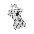 thumbnail image 1 of FEORJGP Infant Baby Short Sleeve Romper Cow Embroidery Bodysuit Round Neck Jumpsuit with Belted Shorts and Bow Headband Newborn Boys Girls Loose Casual Cute Outfit for Spring Summer, 1 of 9