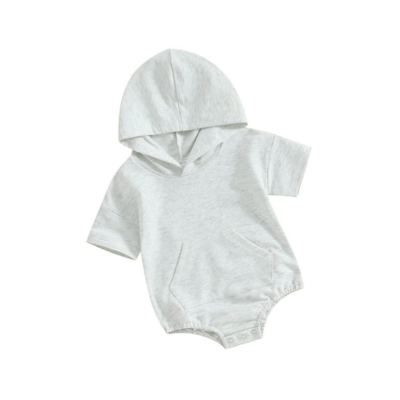 FEORJGP Infant Baby Summer Hooded Jumpsuit Toddler Boys Short Sleeve Sweatshirt Romper Solid Color Hoodies Bodysuit for Newborn Cute Loose Casual Clothes