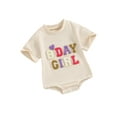 thumbnail image 1 of FEORJGP Infant Baby Summer Jumpsuit Newborn Short Sleeve Romper Round Neck Jumpsuit Fuzzy Letter Embroidery Bodysuit for Toddler Boys Girls Loose Casual Clothes, 1 of 9