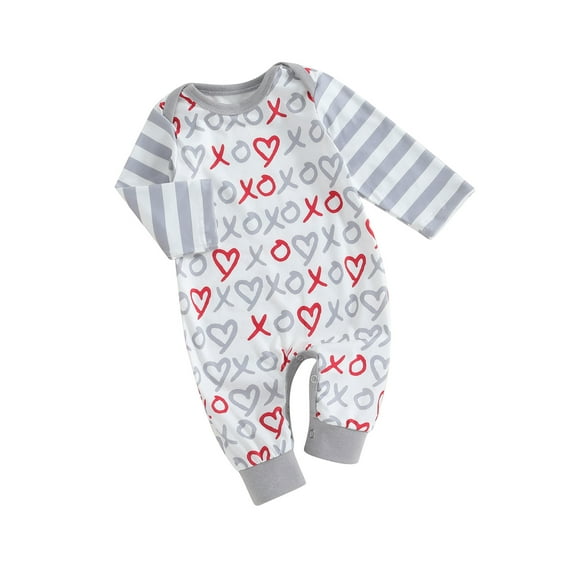 FEORJGP Infant Baby Valentine's Day Clothes Newborn Girls Boys Long Sleeve Rompers Heart Print Crew Neck Jumpsuits Toddler Loose Casual Daily Bodysuits for Spring Fall