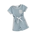 thumbnail image 1 of FEORJGP Infant Boys Summer Clothes Outfits Newborn Baby Short Sleeve T-Shirts Patchwork Ribbed Shirt Crew Neck Tops and Elastic Waist Shorts Drawstring Pants Loose Casual Suit, 1 of 9