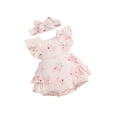 thumbnail image 1 of FEORJGP Infant Girl 2 Piece Set Newborn Baby 0-18M Sleeveless Romper Dress Square Neck Jumpsuit Frill Trim Tank Top Bodysuit Dress+ Flower Print Headband Toddler Cute Summer Outfits, 1 of 8