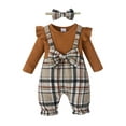 thumbnail image 1 of FEORJGP Infant Girl 2Pcs Outfits Newborn Baby Long Sleeve Jumpsuit Plaid Print Suspender Romper Crew Neck Overalls Bodysuit with Headband Set Kids Loose Casual Clothes for Spring Fall, 1 of 9