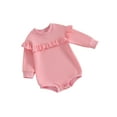 thumbnail image 1 of FEORJGP Infant Girl Sweatshirt Jumpsuit Newborn Baby Long Sleeve Romper Solid Color Ruffled Round Neck Bodysuit Toddler Loose Casual Spring Fall Clothes, 1 of 9