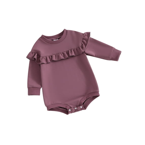 FEORJGP Infant Girl Sweatshirt Jumpsuit Newborn Baby Long Sleeve Romper Solid Color Ruffled Round Neck Bodysuit Toddler Loose Casual Spring Fall Clothes