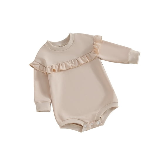 FEORJGP Infant Girl Sweatshirt Jumpsuit Newborn Baby Long Sleeve Romper Solid Color Ruffled Round Neck Bodysuit Toddler Loose Casual Spring Fall Clothes