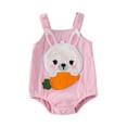 thumbnail image 1 of FEORJGP Infant Girls Summer Overall Newborn Baby Sleeveless Romper Cartoon Bunny Carrot Embroidery Romper Loose Casual Bodysuit Ribbed Soft Cute Clothes for Easter Festival, 1 of 9