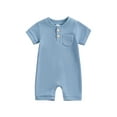 thumbnail image 1 of FEORJGP Infant Little Boy One-piece Jumpsuits 0-12M Toddler Baby Summer Solid Basic Bodysuits Short Sleeve Solid Color Button Romper Newborn Kids Fashion Comfy Dailly Waffle Playsuit for Vacation, 1 of 8