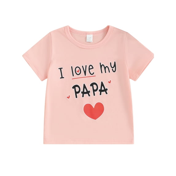 FEORJGP Kid Boy Girl Summer Casual T-Shirt 1-8Y Toddler Short Sleeve Shirt Round Neck Blouses LetterHeart Print Graphic Tops Loose Daily Clothes for Little Girls and Boys Father's Day