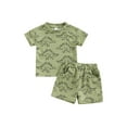 thumbnail image 1 of FEORJGP Kids Baby Boy Summer Outfits 3M 6M 12M 18M 2T 3T Toddler Short Sleeve T-Shirt Dinosaur Print Crew Neck Tops + Pocket Wide-leg Shorts Set Infant Loose Casual Funny Cartoon Clothes, 1 of 7