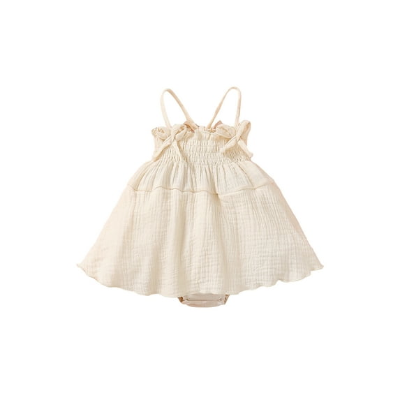 FEORJGP Kids Baby Girl Summer Romper Dress 0-2Y Toddler Sleeveless Jumpsuit A-line Dress Solid Color Ruched Slip Dress Cute Bow High Waist Princess Dress for Newborn Cute Sweet Clothes