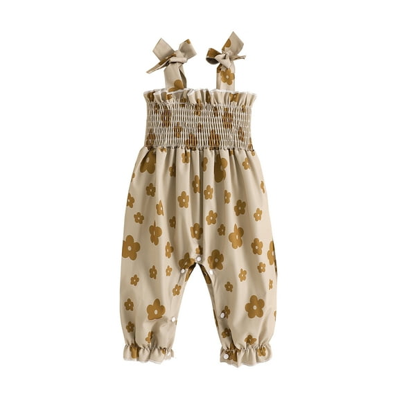 FEORJGP Kids Baby Girls One-piece Jumpsuits 0 6M 12M 18M 24M Toddler Sleeveless Tie-up Overalls Pants Pleated Flower Print Casual Romper Infant LittleElastic Trouser Summer Clothes for Daily