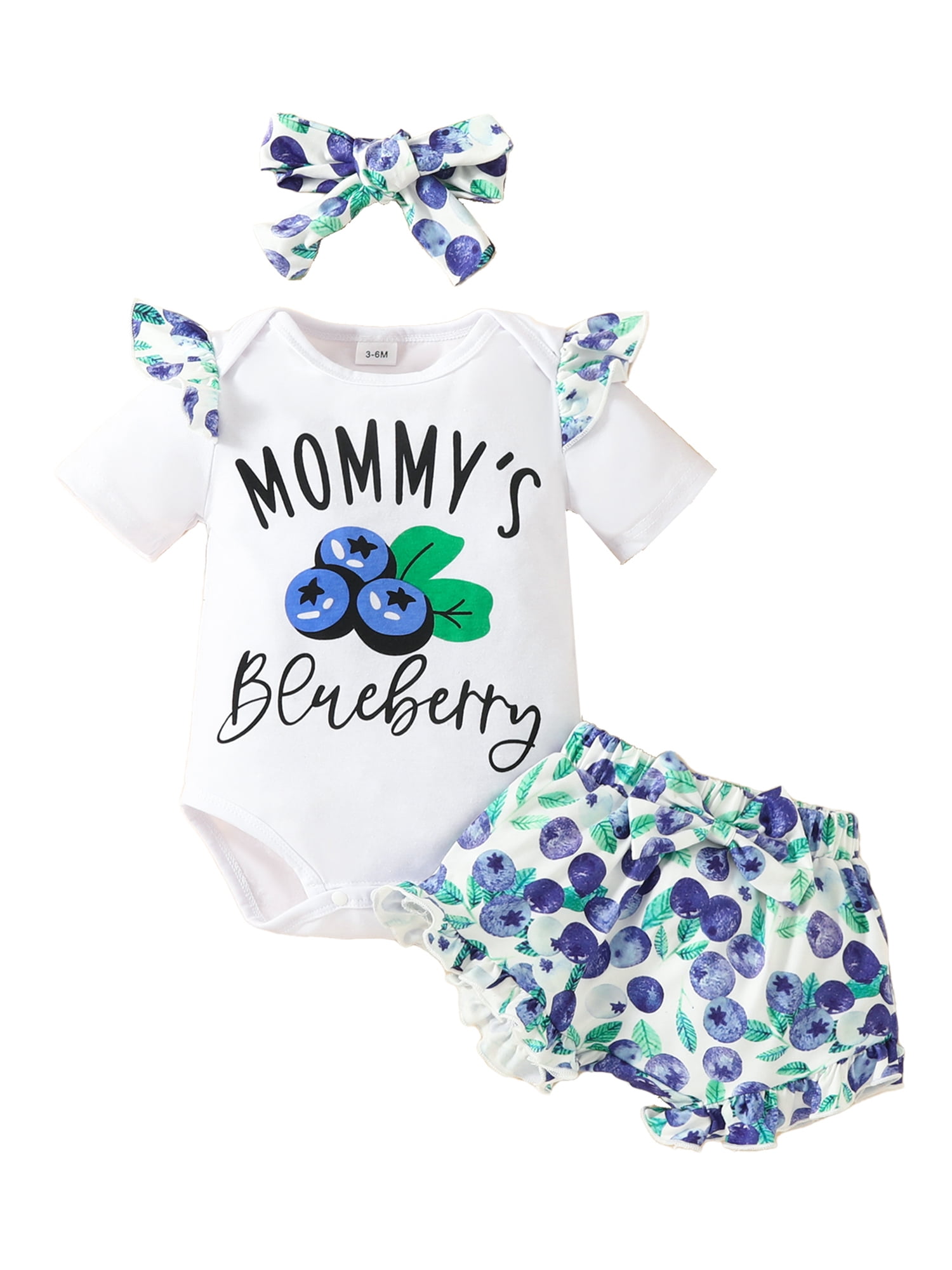 3pcs Baby Girls' Summer Denim Printed Outfit main image 1