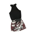 thumbnail image 1 of FEORJGP Kids Girl Summer Outfits 1-6Y Toddler Baby Halter Knit Vest Sleeveless Waistcoat Solid Color Ribbed Tank Tops Camouflage Shorts Belt Bag Infant Fashion Cool 3Pcs Clothes Set, 1 of 9