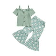 thumbnail image 1 of FEORJGP Kids Girls 2PCS Pants Set 12M 18M 2T 3T 4T 5T Toddler Baby Short Sleeve T-Shirts Solid Button Boat Neck Tops with Flower Print Flare Pants Infion Cute Casual Summer Outfits for Daily, 1 of 9