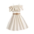 thumbnail image 1 of FEORJGP Kids Girls 2PCS Summer Clothes 8Y 9Y 10Y 11Y Off Shoulder Pleated Camisole Spaghetti Strap Crop Tops + Belted Skirt A-line Skirt Party Dress Set Fashion Elegant Cute Outfits Spring Summer, 1 of 9