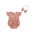 thumbnail image 1 of FEORJGP Kids Girls Summer One-piece Jumpsuits 0-18M Toddler Baby Flying Sleeve Bodysuits O Neck Floral Romper with Headband Infant Fashion Cute Casual Clothes for Daily Vacation, 1 of 8