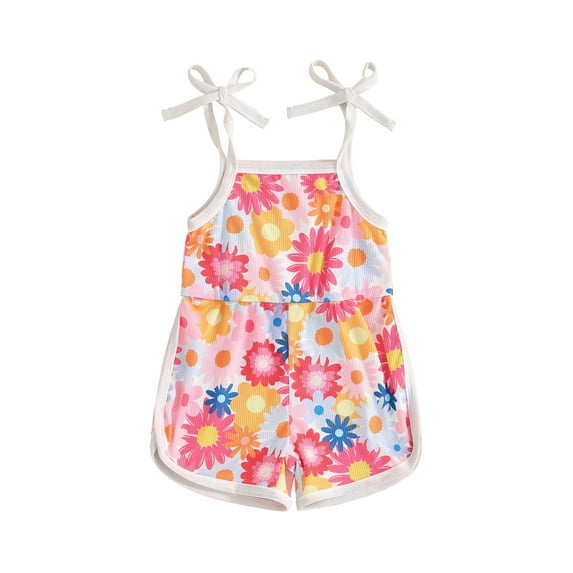 FEORJGP Kids Girls Summer Shorts Jumpsuit 12M 18M 2T 3T 4T 5T Toddler Sleeveless Floral Print Overalls Shorts Tie-Up Spaghetti Strap Romper Infant Bab Casual Sweet Clothes for Daily Vacation