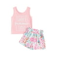 thumbnail image 1 of FEORJGP Kids Girls Summer Shorts Set 1-5Y Toddler Baby Sleeveless Vest Crew Neck Waistcoat Letters Print Tank Top and Flower Watermelon Shorts 2-piece Outfit Little Girl Casual Cute Daily Clothes, 1 of 9