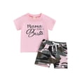 thumbnail image 1 of FEORJGP Kids Infant Girl 2 Piece Summer Set 0 6M 12M 18M 2T 3T Toddler Baby Short Sleeve T-Shirts Letter Print Crew Neck Tops Camouflage Print Shorts n Cool Casual Outfits for Daily Vacation, 1 of 9