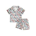 thumbnail image 1 of FEORJGP Kids Little Boy Farm Outfits 1T-7T Toddler Baby Short Sleeve T-Shirts Cartoon Tractor Print Shirts Button Down Tops with Elastic Waist Shorts sual Loungewear Clothes for Summer Daily, 1 of 9