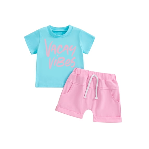 FEORJGP Kids Little Boys Summer Outfits 12M 18M 2T 3T 4T 5T Toddler Baby Short Sleeve T-Shirts Letter Print Tops and Drawstring Shorts Sets Infant Fashion Cute Sweet Clothes for Daily Party Beachwear