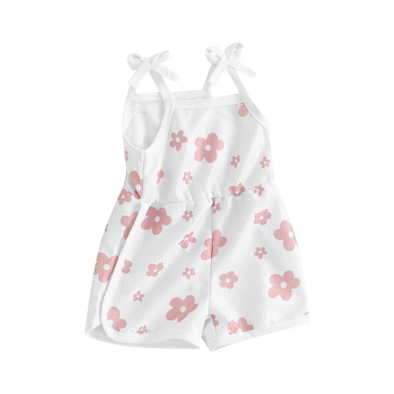 FEORJGP Kids Little Girl Summer Cami Romper 6M 12M 18M 2T 3T 4T Toddler Baby Sleeveless Overalls Square Neck Bodysuit Flower Print Tie Up Spaghetti Strap Jumpsuit Infant Cute Casual Clothes