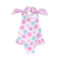 thumbnail image 1 of FEORJGP Kids Little Girl's One-piece Swimsuits 18M 2T 3T 4T 5T 6T Toddler Sleeveless Jumpsuits Flower Print Frill Trim Round Neck Rompers with 3D Bow thing Suit Beachwear for Summer Vacation, 1 of 7