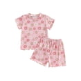thumbnail image 1 of FEORJGP Kids Little Girls Summer 2PCS Outfits 6M 12M 18M 2T 3T 4T Toddler Baby Short Sleeve T-Shirts O Neck Shirts Floral Print Tops Elastic Waist Shot Fashion Casual Comfy Clothes for Daily, 1 of 9
