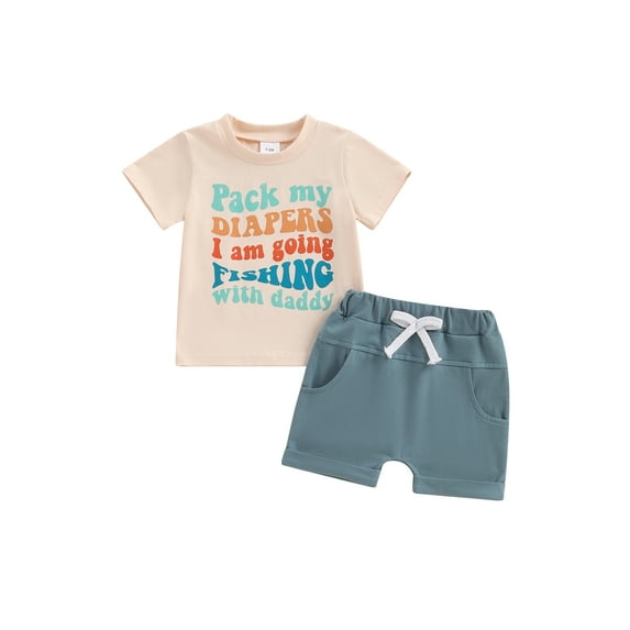 FEORJGP Kids Toddler Boys Casual Shorts Set 0 6M 12M 18M 2T 3T Infant Baby Short Sleeve T-Shirts Letters Print Tops with Elastic Waist Shorts Little Bply Comfy Summer Outfit for Summer Daily