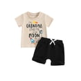 thumbnail image 1 of FEORJGP Kids Toddler Boys Summer Outfits 0 6M 12M 18M 2T 3T Infant Baby Short Sleeve T-Shirts Letter Rocket Print Tops Elastic Waist Shorts Little Boyomfy 2Pcs Clothes Set for Daily Vacation, 1 of 7