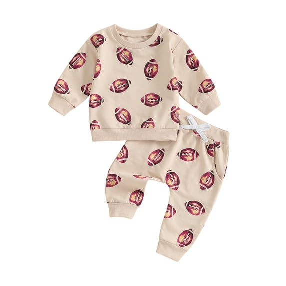 FEORJGP Little Boy 2 Piece Track Suit Casual Clothes 3M 6M 12M 18M 2T 3T Toddler Baby Long Sleeve Pullovers Rugby Print Sweatshirts Crew Neck Tops andshion Comfy Cute Outfits for Spring Fall