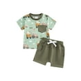 thumbnail image 1 of FEORJGP Little Boy Summer 2Pcs Outfits 0 6M 12M 18M 2T 3T Toddler Baby Short Sleeve T-Shirts Crew Neck Shirts Truck Print Pocket Tops with Solid Coloron Cute Casual Daily Clothes for Holiday, 1 of 8