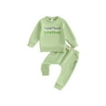 thumbnail image 1 of FEORJGP Little Boys Girls 2 Piece Casual Outfits 3M 6M 12M 18M 2T 3T Toddler Baby Long Sleeve Sweatshirts Letter Embroidery Crew Neck Pullovers Tops a Set for Brother Sister Matching Clothes, 1 of 1