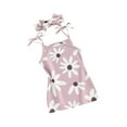 thumbnail image 1 of FEORJGP Little Girl 2 Piece Summer Outfits 3M 6M 1T 2T 3T 4T Kids Square Neck Camisole Tie Up Spaghetti Strap Floral Dress + Flower Print Headband Infant Toddler Cute Casual Set, 1 of 8